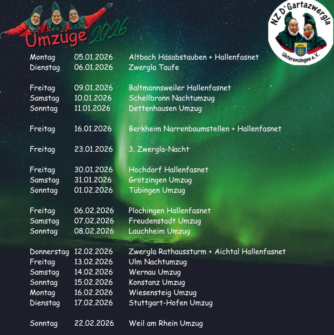 Zwergla Umzüge 2026